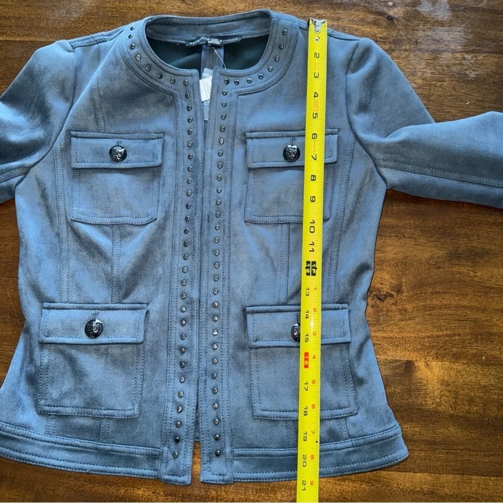 NWT $175 White House Black Market Indigo Blue Ultrasuede Studded Jacket Size 2 - Picture 13 of 13